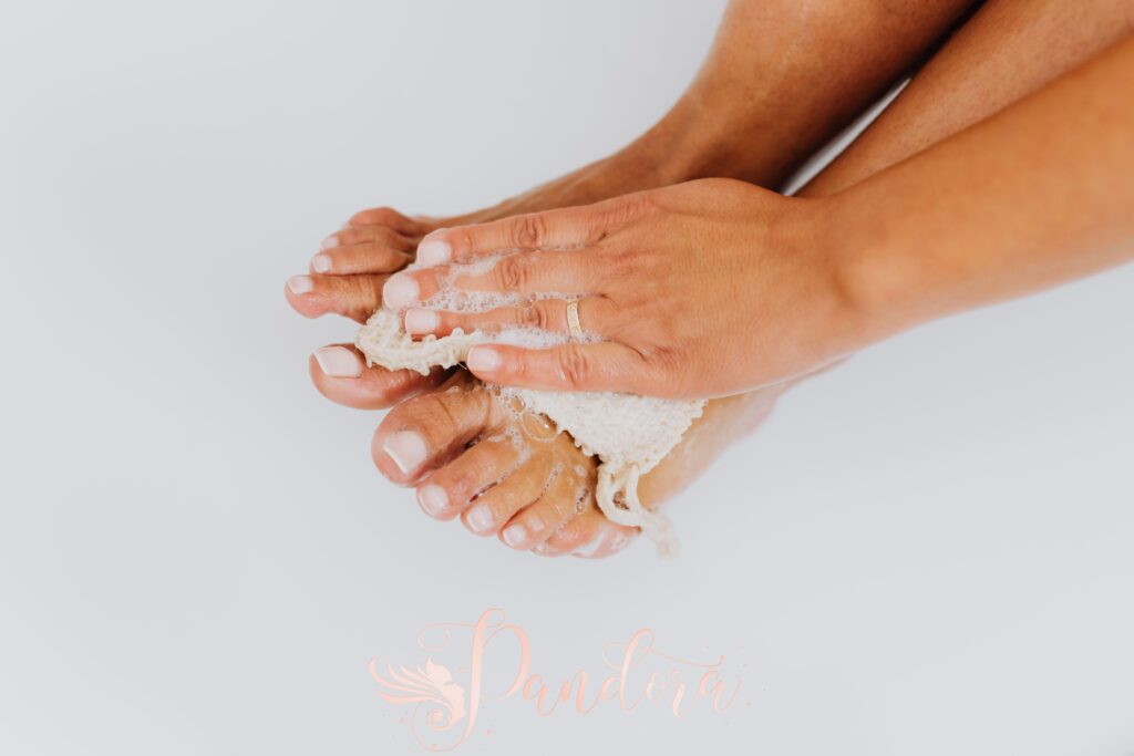 Spa pedicure treatment with hydrating foot mask