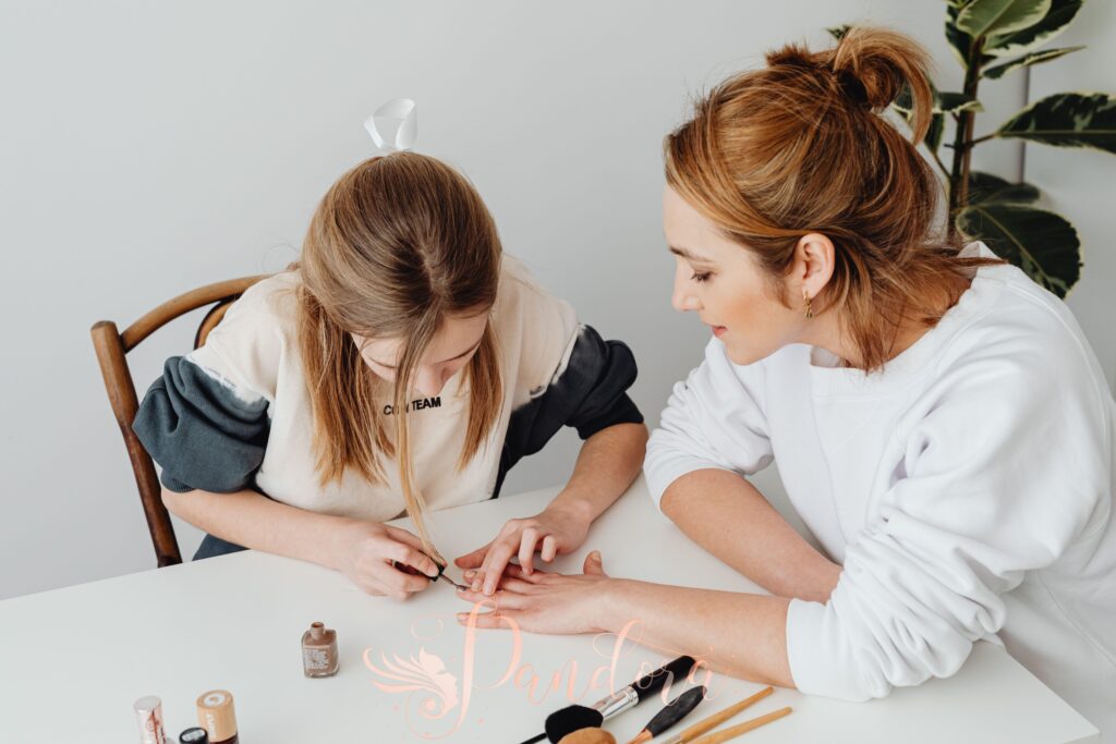 Client receiving a durable manicure at Pandora Nail Spa in Lafayette
